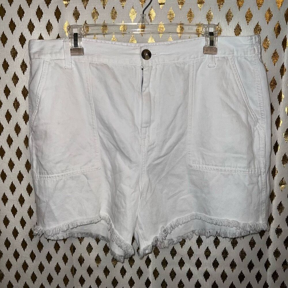Aerie Midi White Adventure Shorts Frayed Raw Hem Size XL